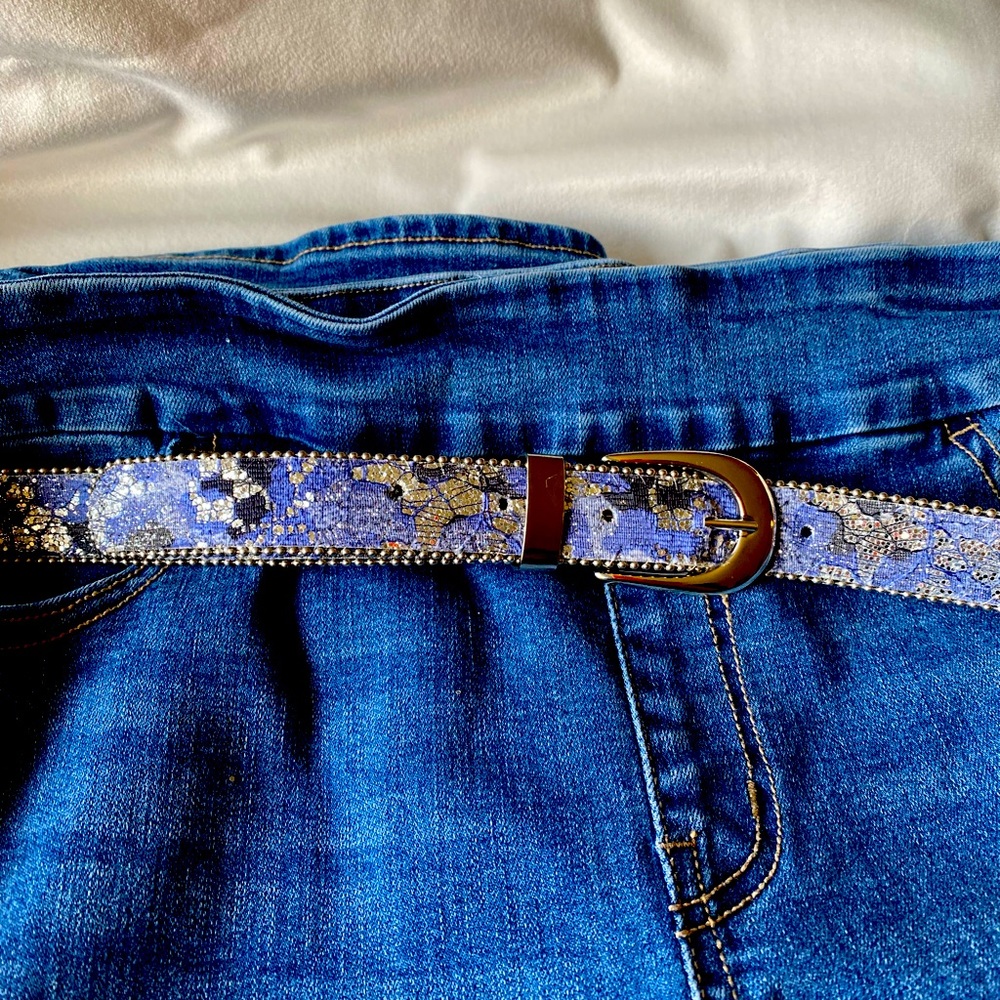 Vintage Elite Style Floral and Metallic Belt in Blue 38-42"